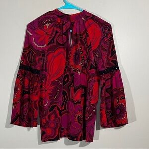 Trina Turk Long Sleeve Abstract Print Silk Blouse